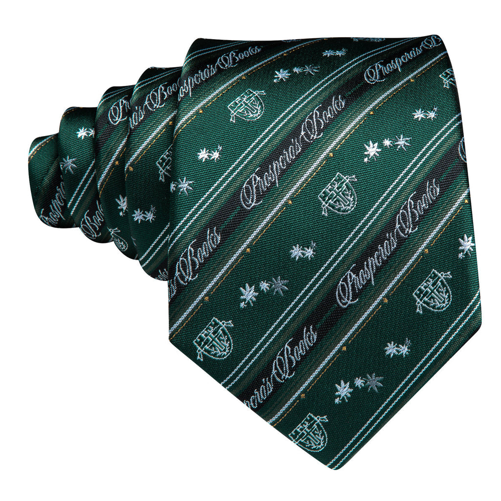 Dark Green Floral Striped Silk Tie Set - GentCrest - View 3