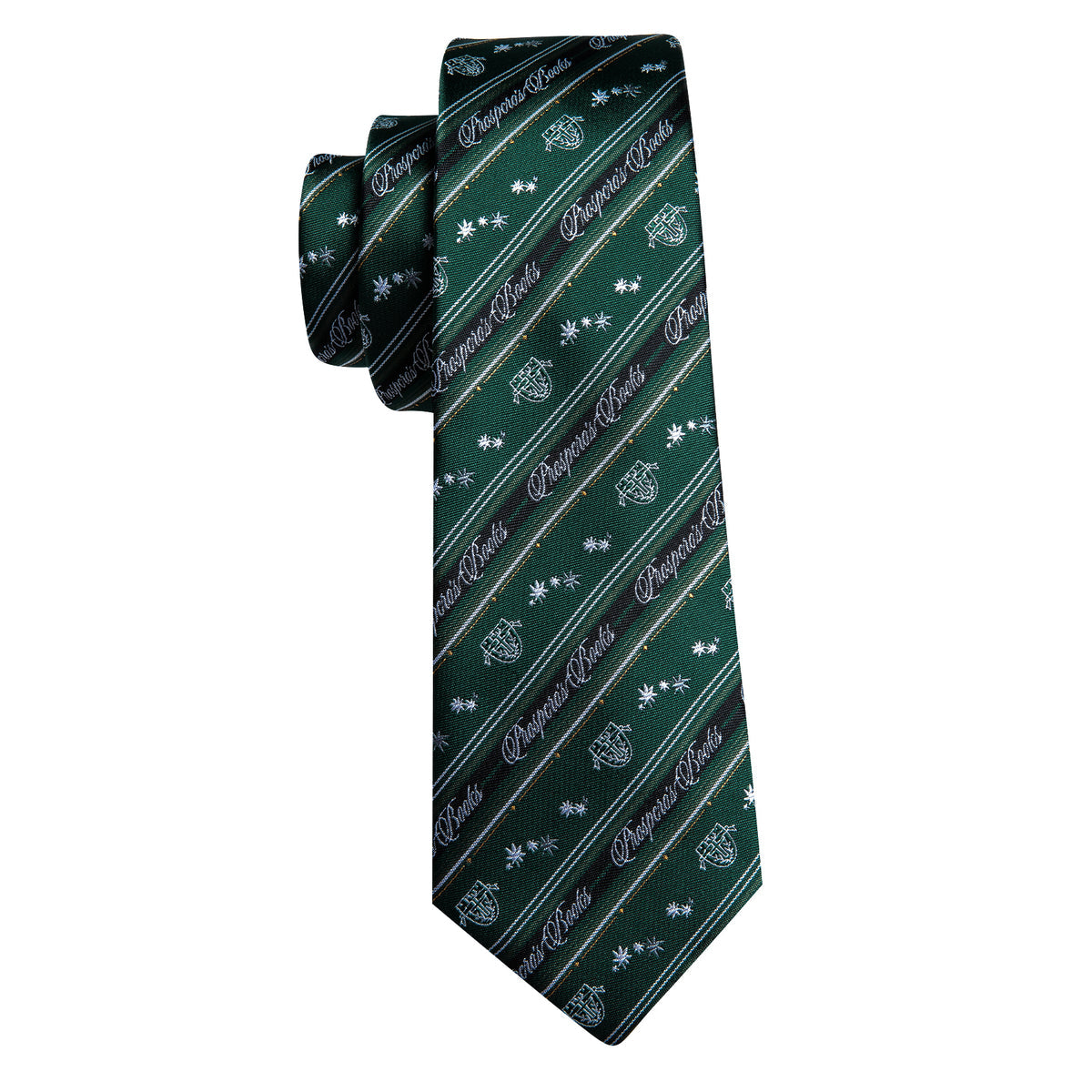 Dark Green Floral Striped Silk Tie Set - GentCrest - View 4
