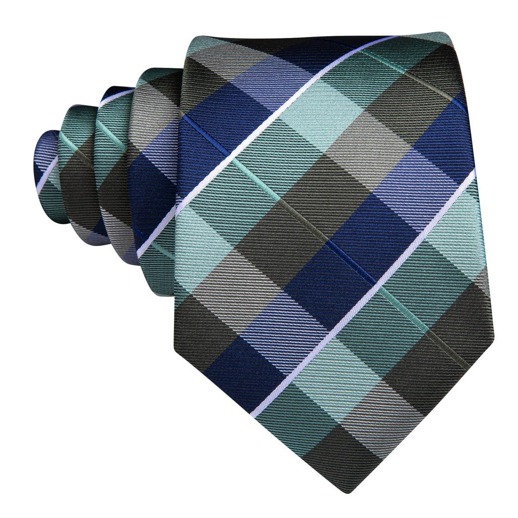 Blue Green Novetly Plaid Silk Tie Set - GentCrest - View 3