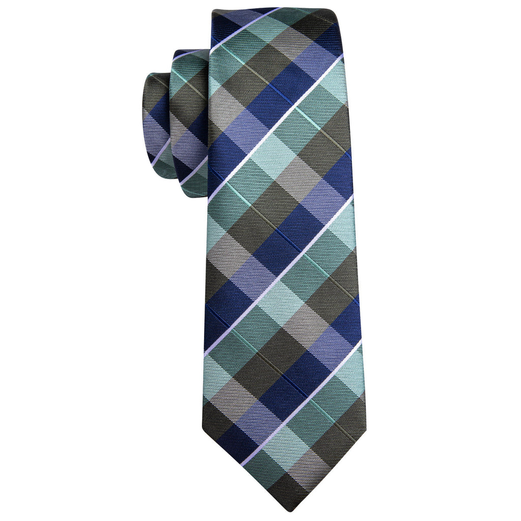 Blue Green Novetly Plaid Silk Tie Set - GentCrest - View 4