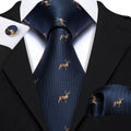 Deep Blue Deer Floral Silk Tie Set - GentCrest