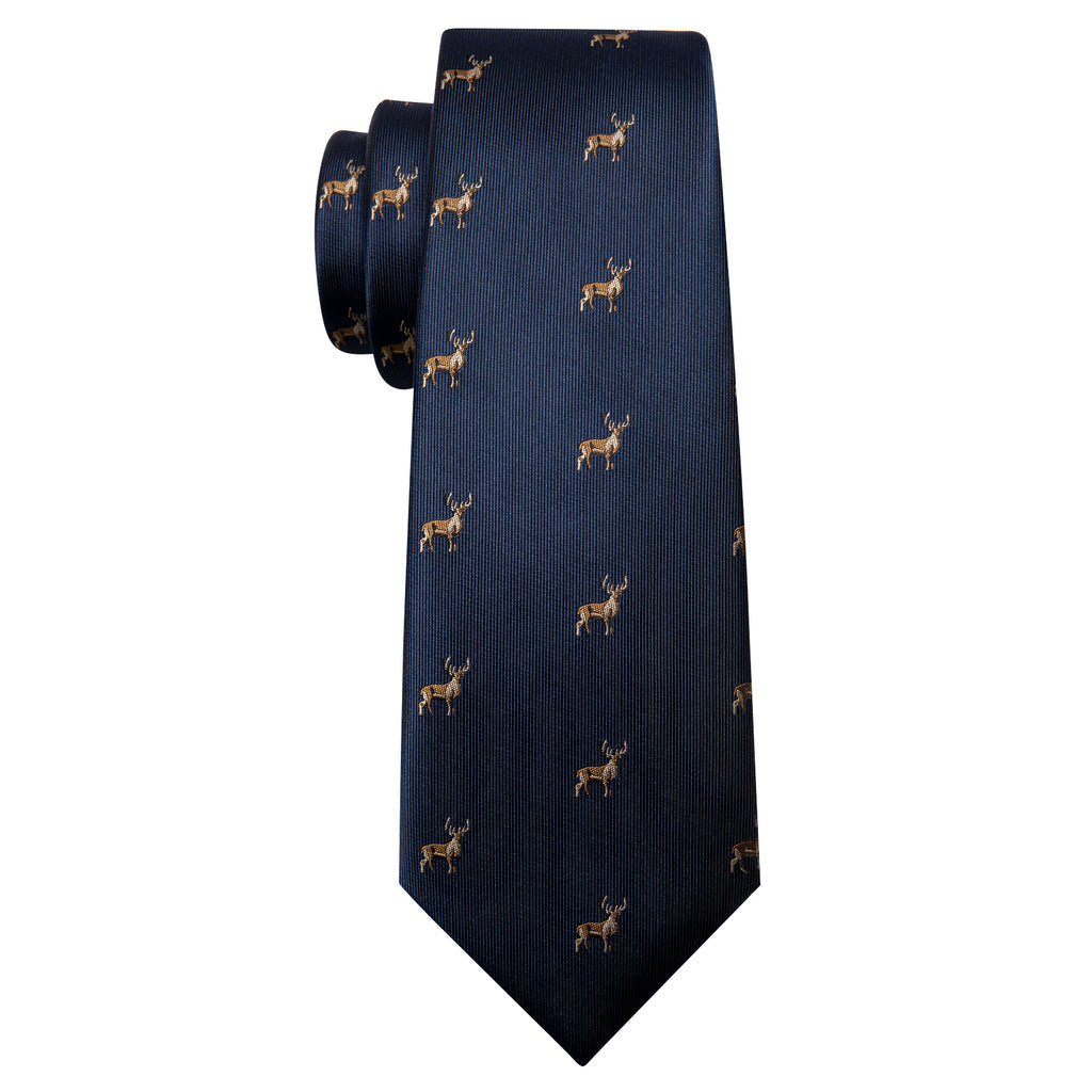 Deep Blue Deer Floral Silk Tie Set - GentCrest - View 4