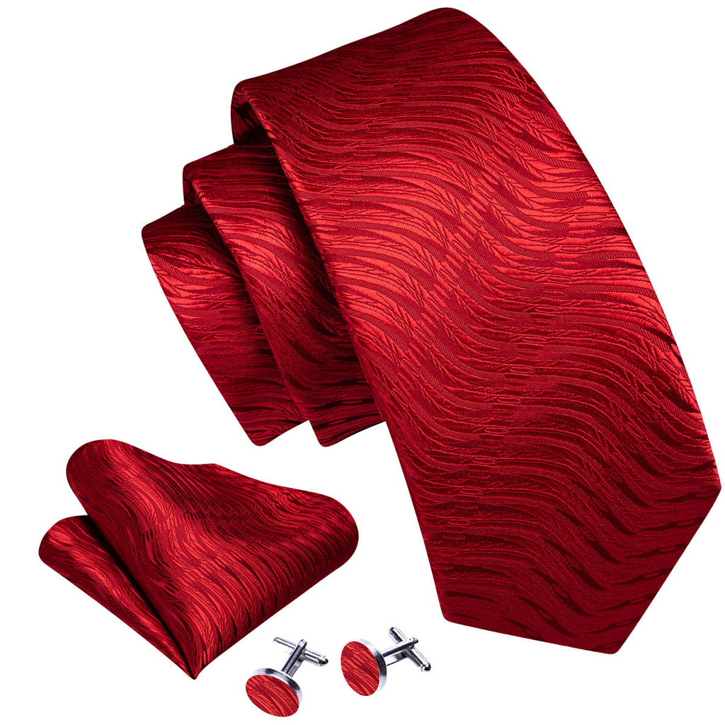 Red Wedding Novelty Silk Tie Set - GentCrest - View 2