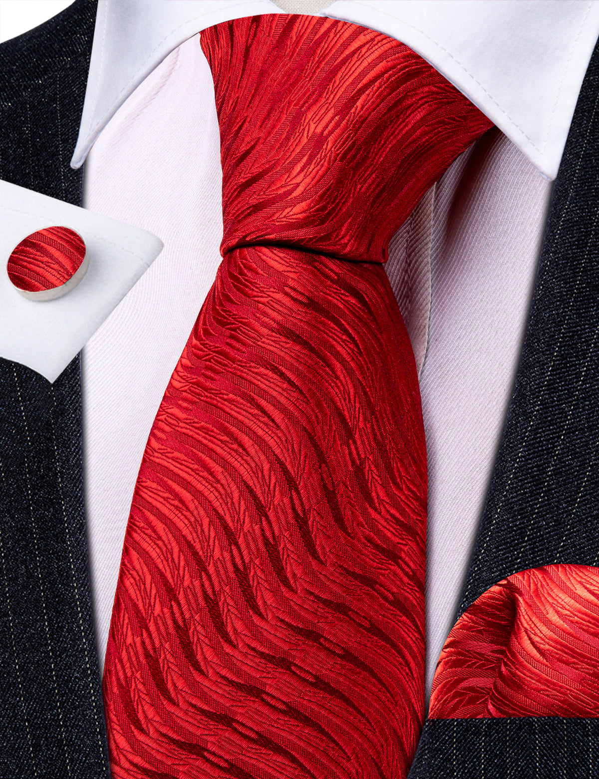 Red Wedding Novelty Silk Tie Set - GentCrest - View 4