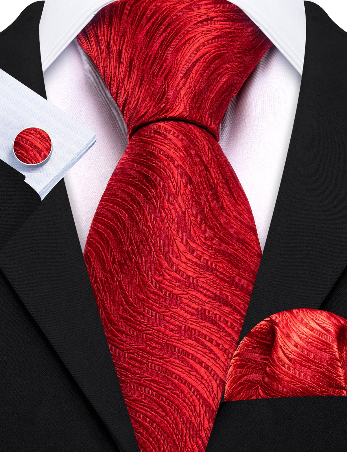 Red Wedding Novelty Silk Tie Set - GentCrest - View 5