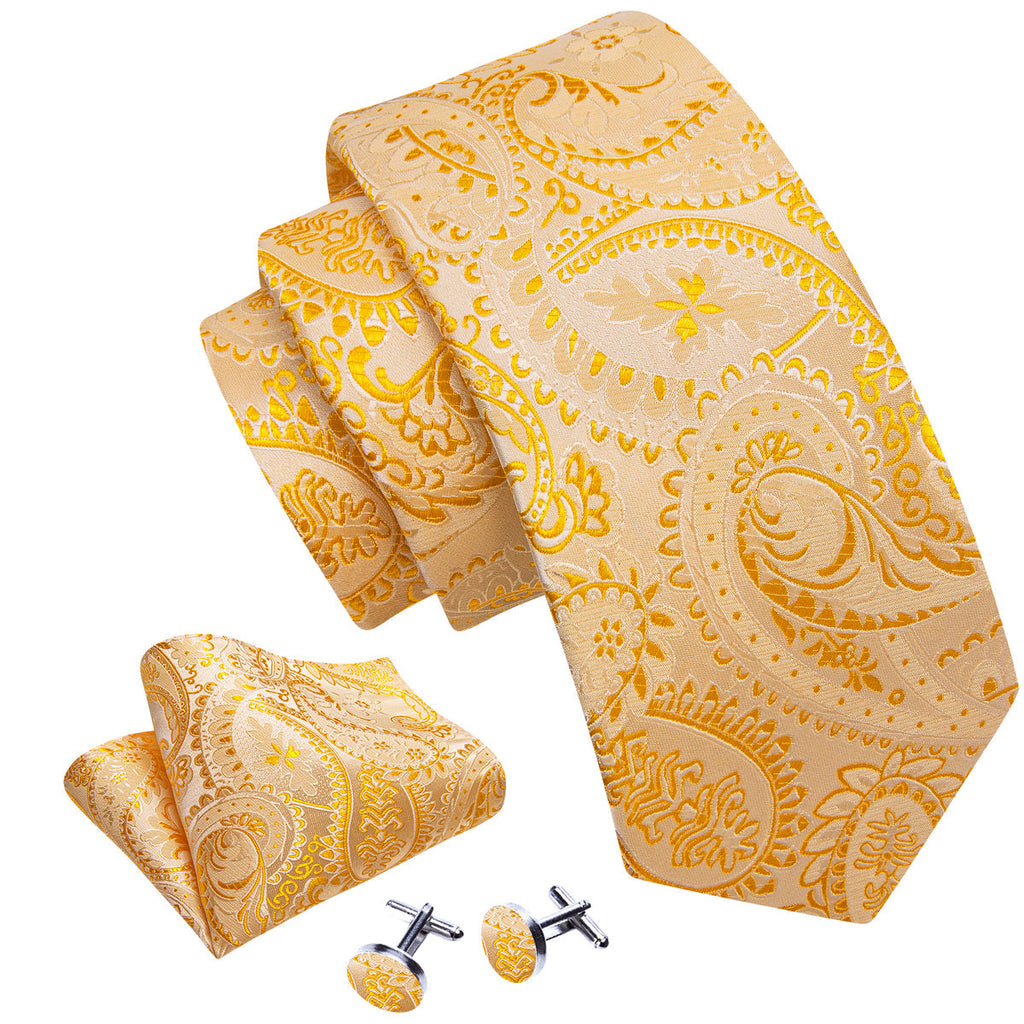 Light Orange Silver Paisley Silk Tie Set - GentCrest - View 2