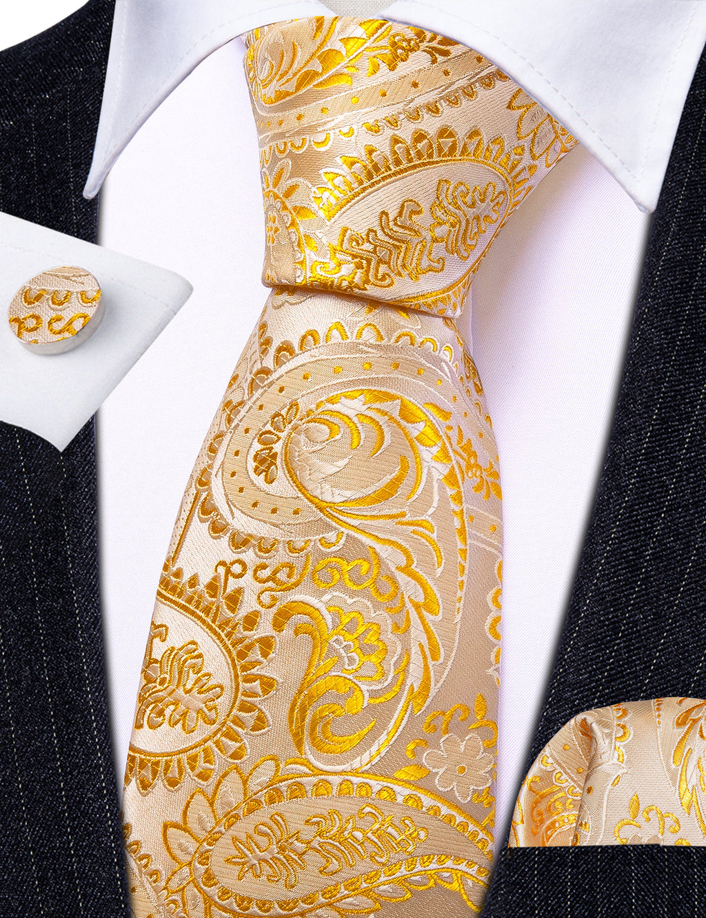 Light Orange Silver Paisley Silk Tie Set - GentCrest - View 6