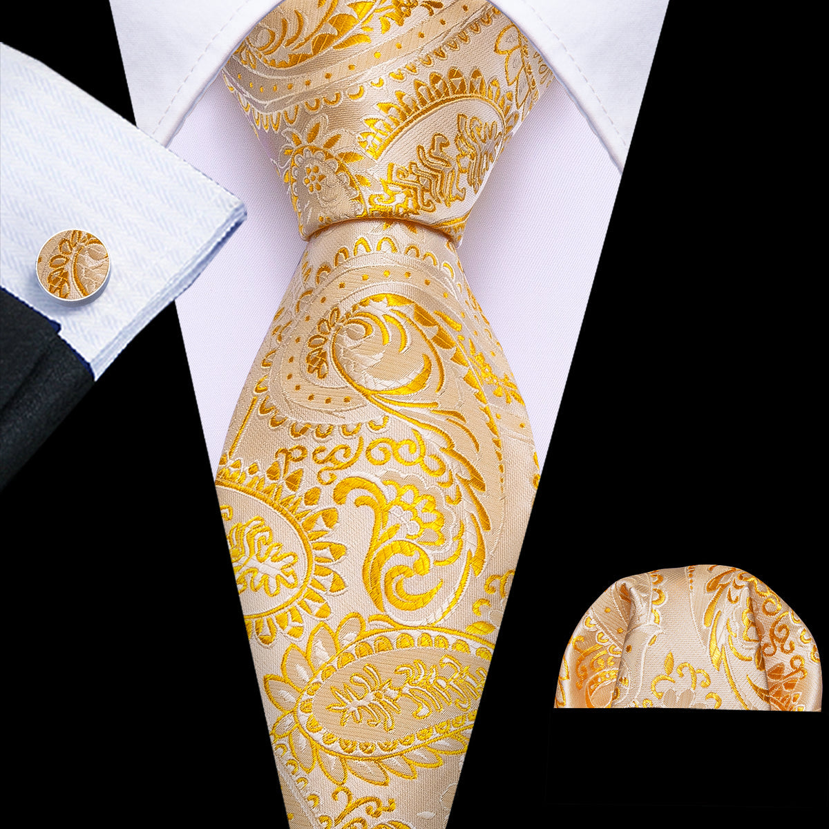 Light Orange Silver Paisley Silk Tie Set - GentCrest