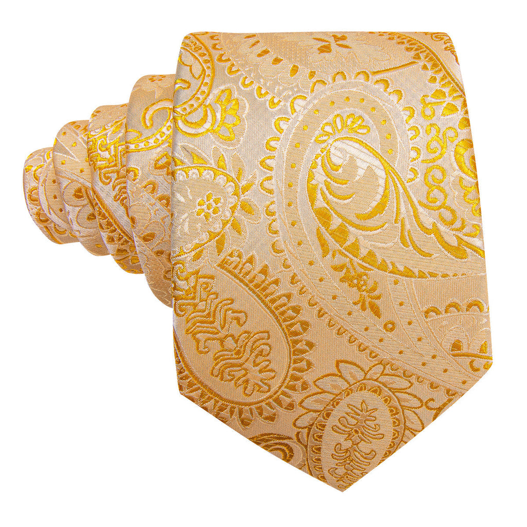 Light Orange Silver Paisley Silk Tie Set - GentCrest - View 3