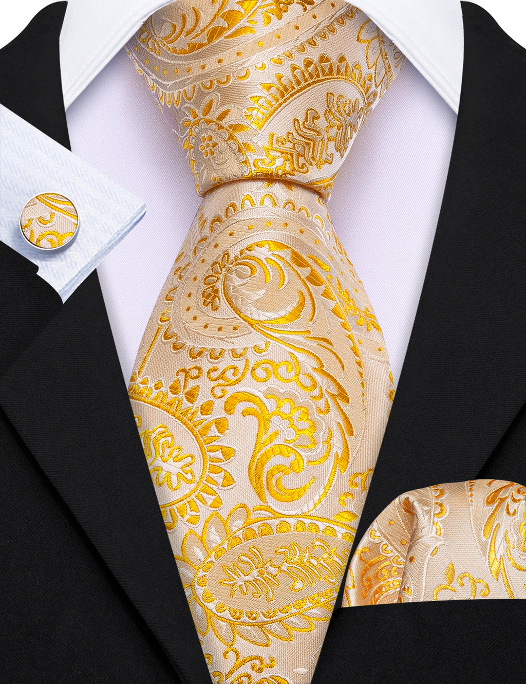 Light Orange Silver Paisley Silk Tie Set - GentCrest - View 5