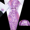 Lavender Purple Pink Paisley Silk Tie Set - GentCrest
