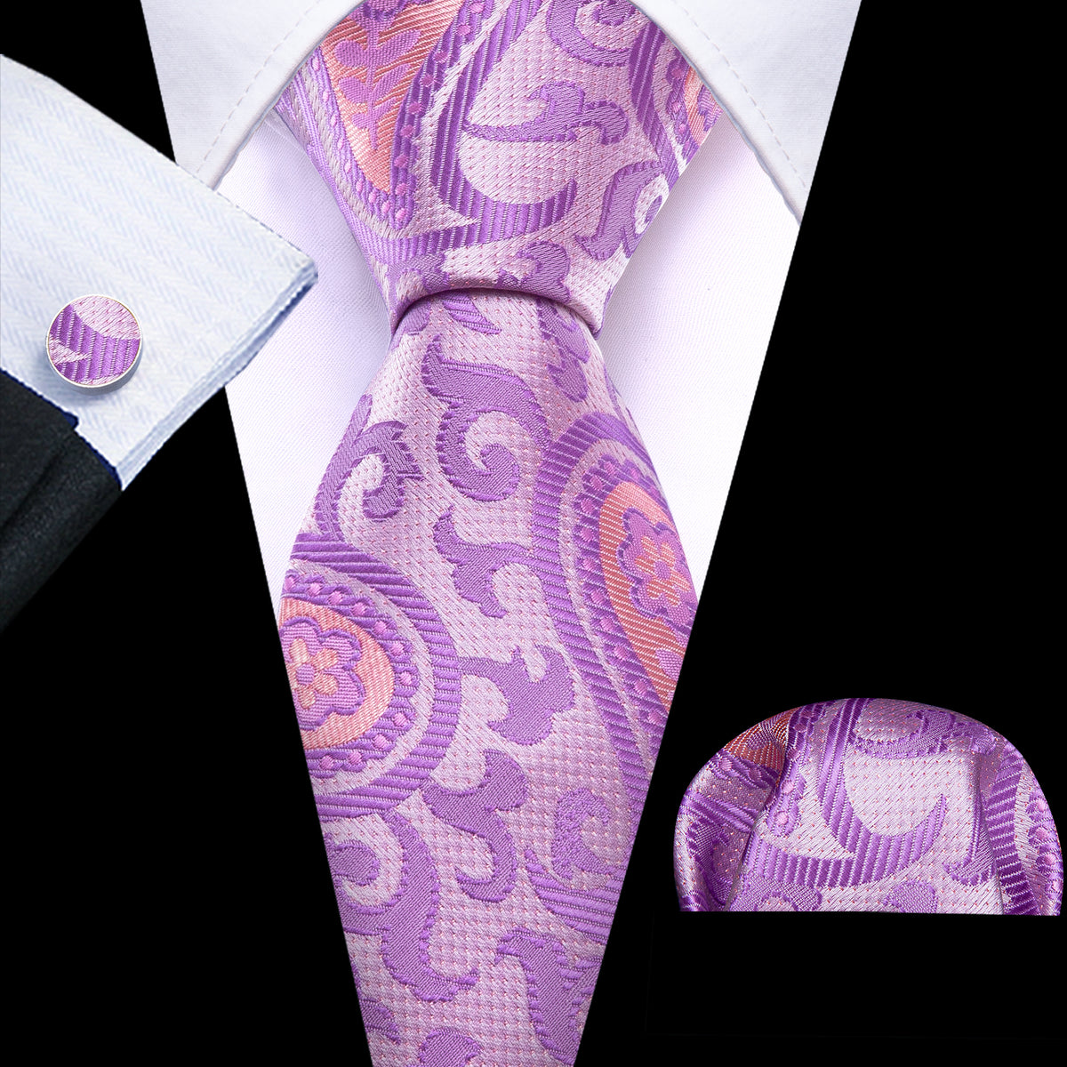 Lavender Purple Pink Paisley Silk Tie Set - GentCrest