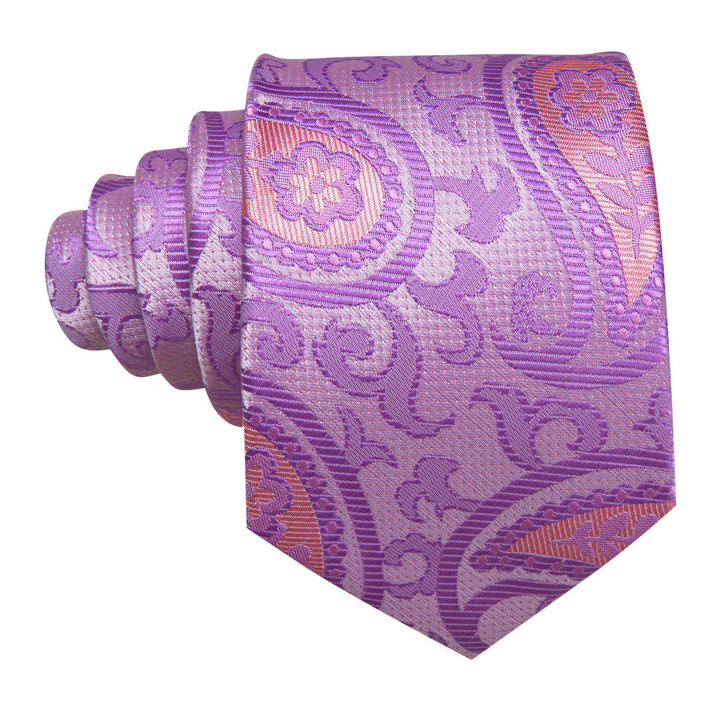 Lavender Purple Pink Paisley Silk Tie Set - GentCrest - View 3