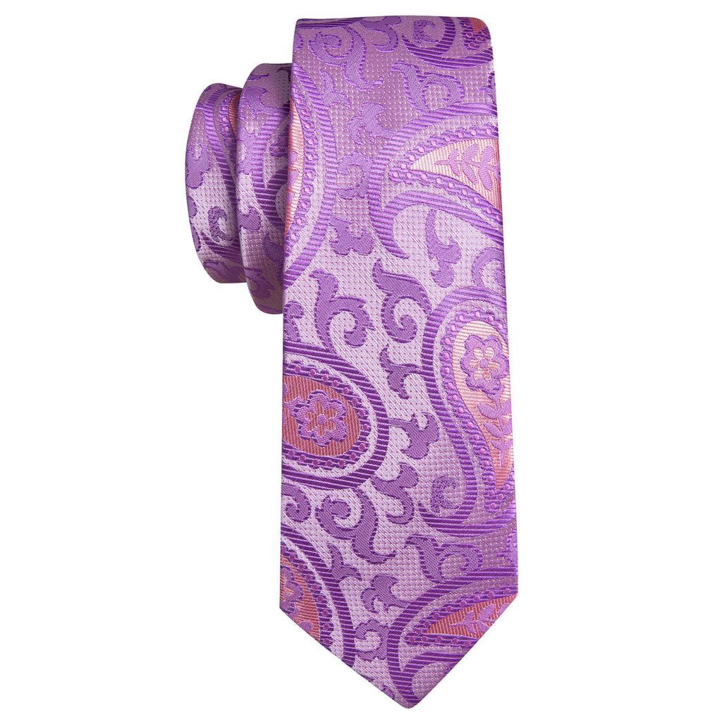 Lavender Purple Pink Paisley Silk Tie Set - GentCrest - View 4