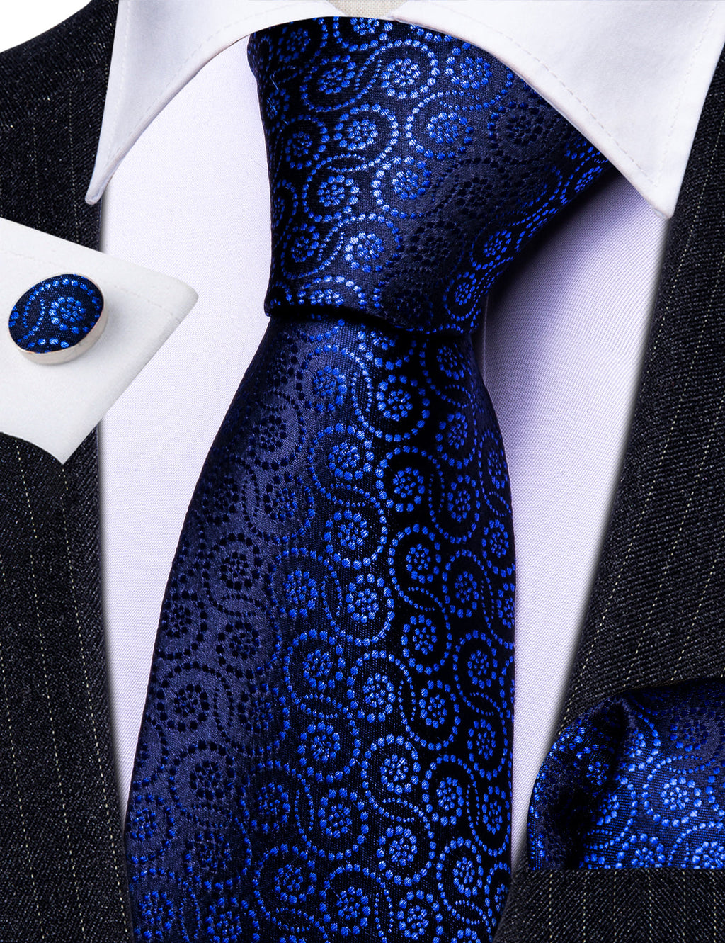 Navy Blue Novetly Silk Tie Set - GentCrest - View 3