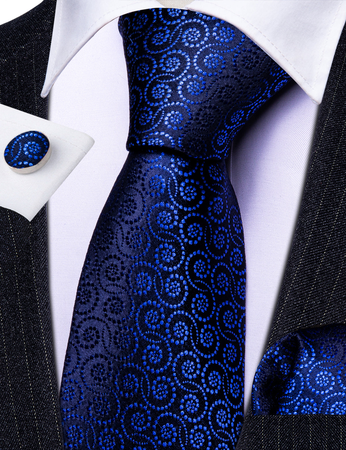 Navy Blue Novetly Silk Tie Set - GentCrest - View 3