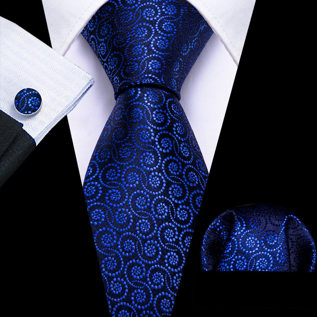 Navy Blue Novetly Silk Tie Set - GentCrest
