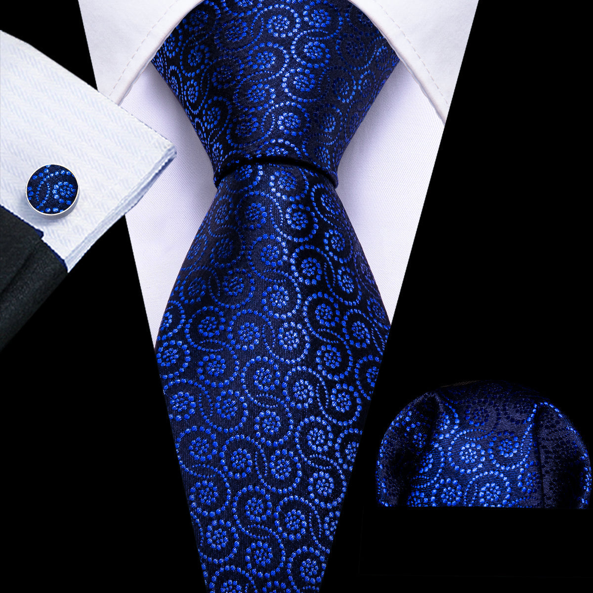 Navy Blue Novetly Silk Tie Set - GentCrest