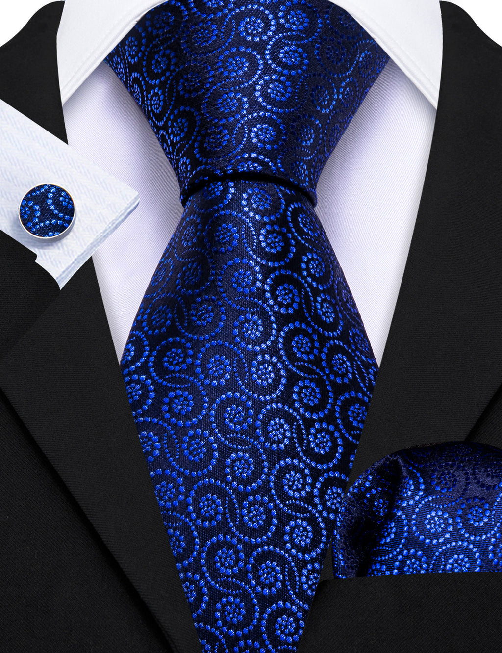 Navy Blue Novetly Silk Tie Set - GentCrest - View 2