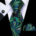 Blue Green Paisley Silk Tie Set - GentCrest