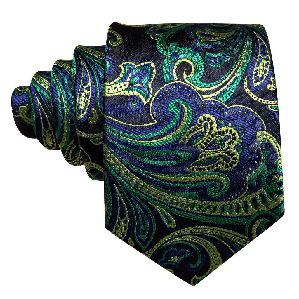Blue Green Paisley Silk Tie Set - GentCrest - View 3