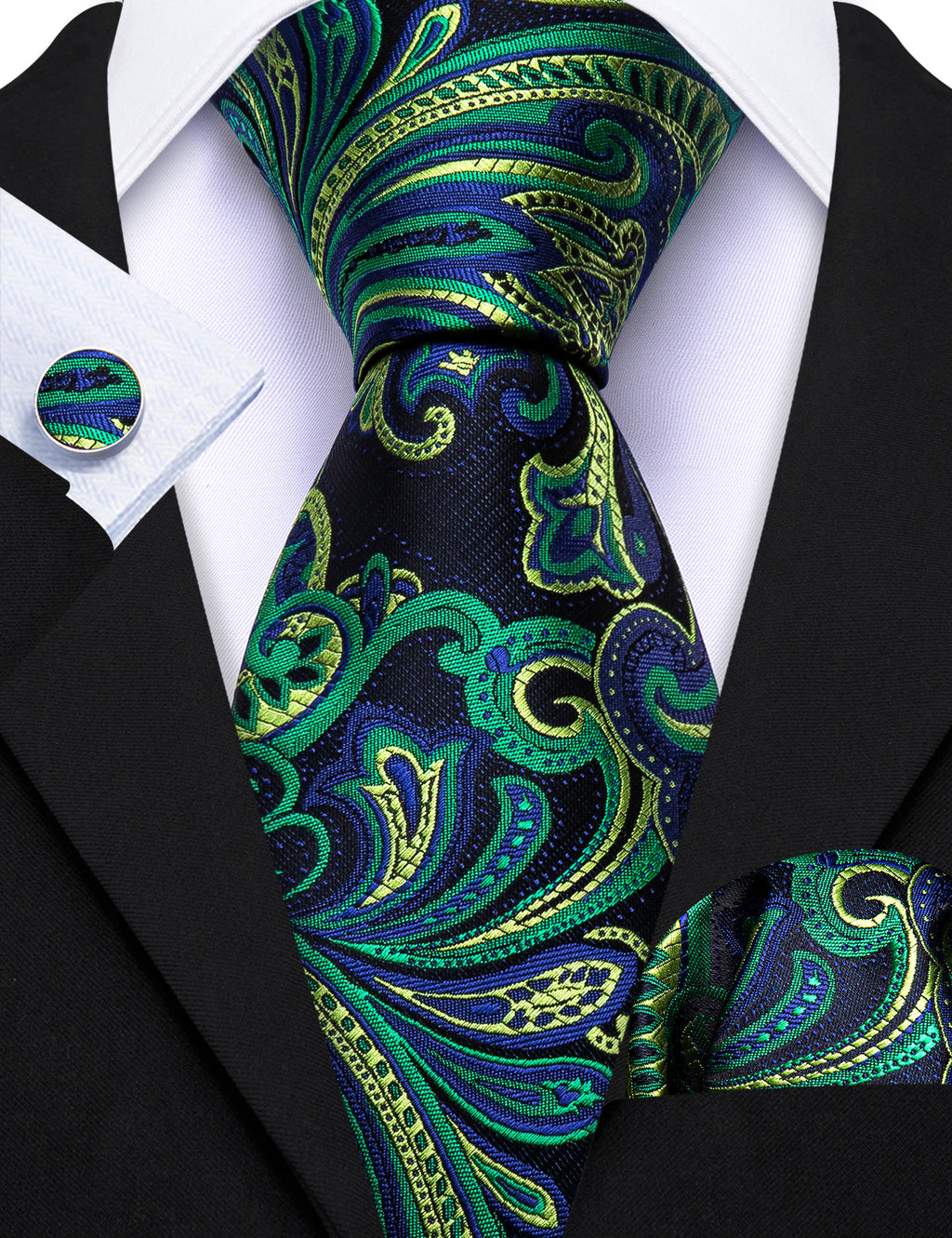 Blue Green Paisley Silk Tie Set - GentCrest - View 4