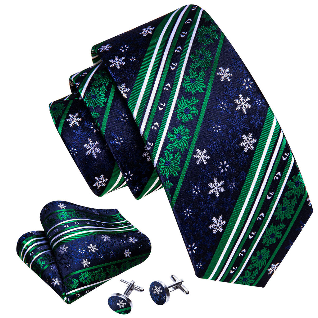 Teal & Sapphire Christmas Snowflake Silk Tie, Pocket Square, and Cufflinks Silk Tie Set - GentCrest - View 3