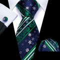 Teal & Sapphire Christmas Snowflake Silk Tie, Pocket Square, and Cufflinks Silk Tie Set - GentCrest