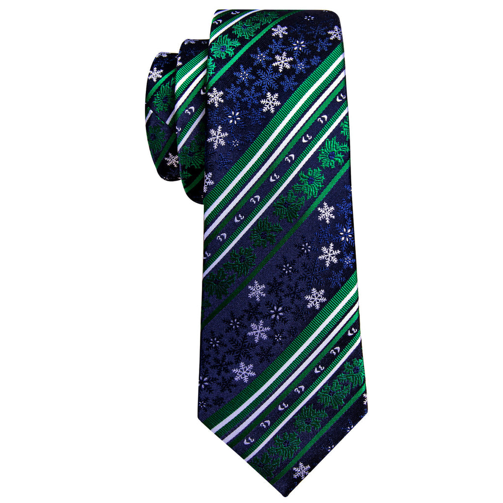 Teal & Sapphire Christmas Snowflake Silk Tie, Pocket Square, and Cufflinks Silk Tie Set - GentCrest - View 4