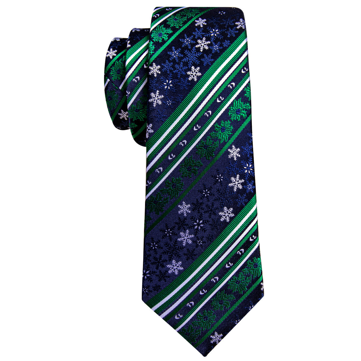 Teal & Sapphire Christmas Snowflake Silk Tie, Pocket Square, and Cufflinks Silk Tie Set - GentCrest - View 4