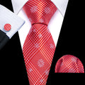 Red White Striped Christmas Snowflake Silk Tie Set - GentCrest