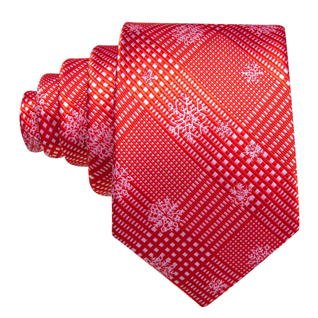 Red White Striped Christmas Snowflake Silk Tie Set - GentCrest - View 6