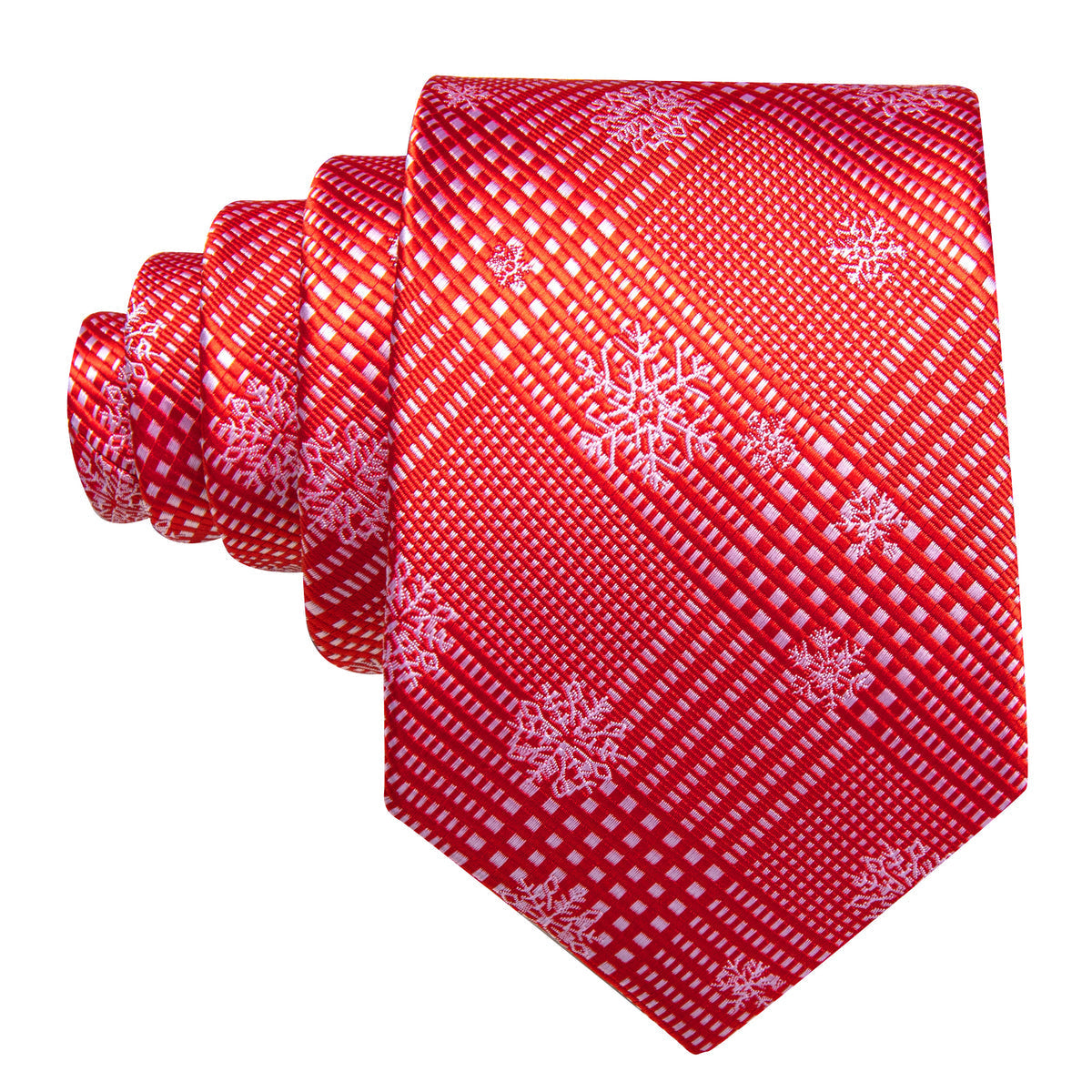Red White Striped Christmas Snowflake Silk Tie Set - GentCrest - View 6