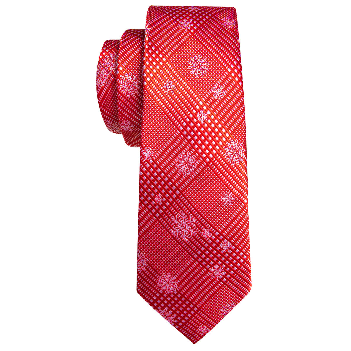 Red White Striped Christmas Snowflake Silk Tie Set - GentCrest - View 5