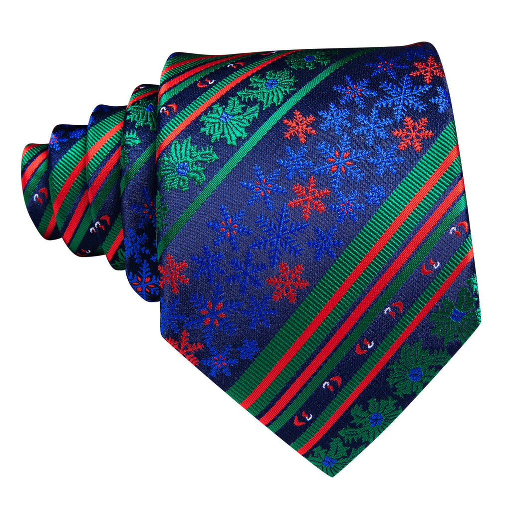 Teal & Forest Green Christmas Striped Floral Tie, Pocket Square, and Cufflinks Silk Tie Set - GentCrest - View 4