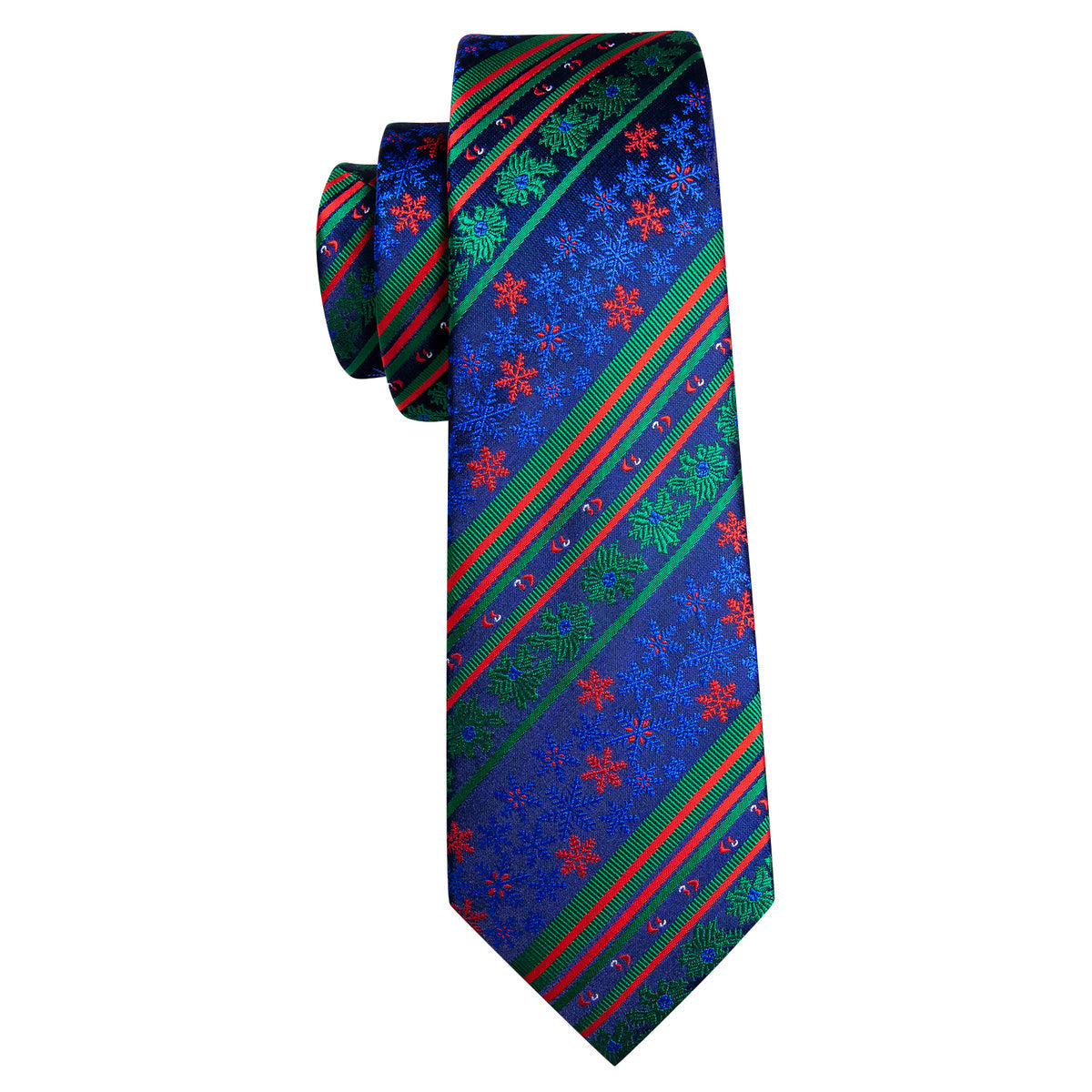 Teal & Forest Green Christmas Striped Floral Tie, Pocket Square, and Cufflinks Silk Tie Set - GentCrest - View 3