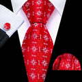 Crimson Snowflake Christmas Silk Tie, Pocket Square, and Cufflinks Silk Tie Set - GentCrest