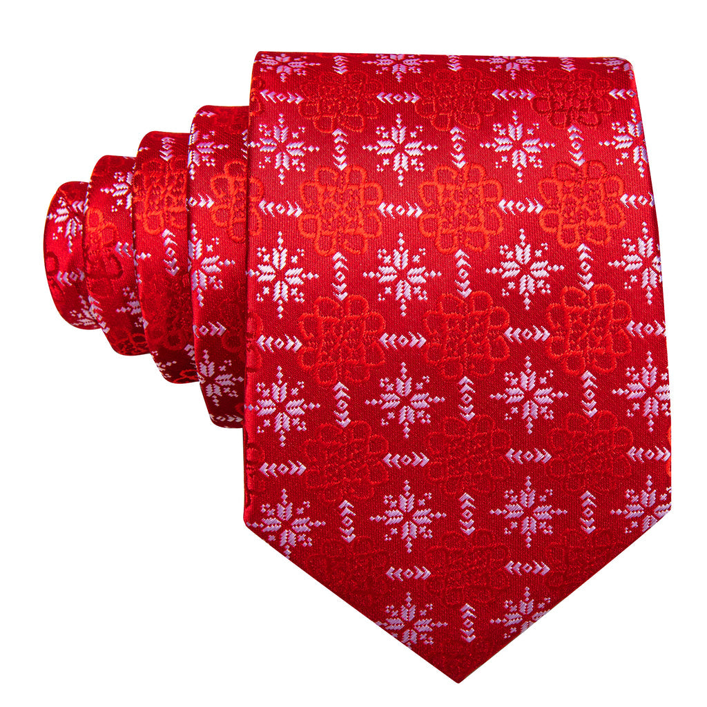 Crimson Snowflake Christmas Silk Tie, Pocket Square, and Cufflinks Silk Tie Set - GentCrest - View 3