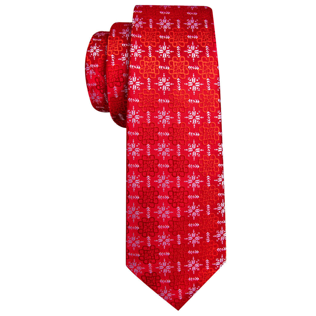 Crimson Snowflake Christmas Silk Tie, Pocket Square, and Cufflinks Silk Tie Set - GentCrest - View 4