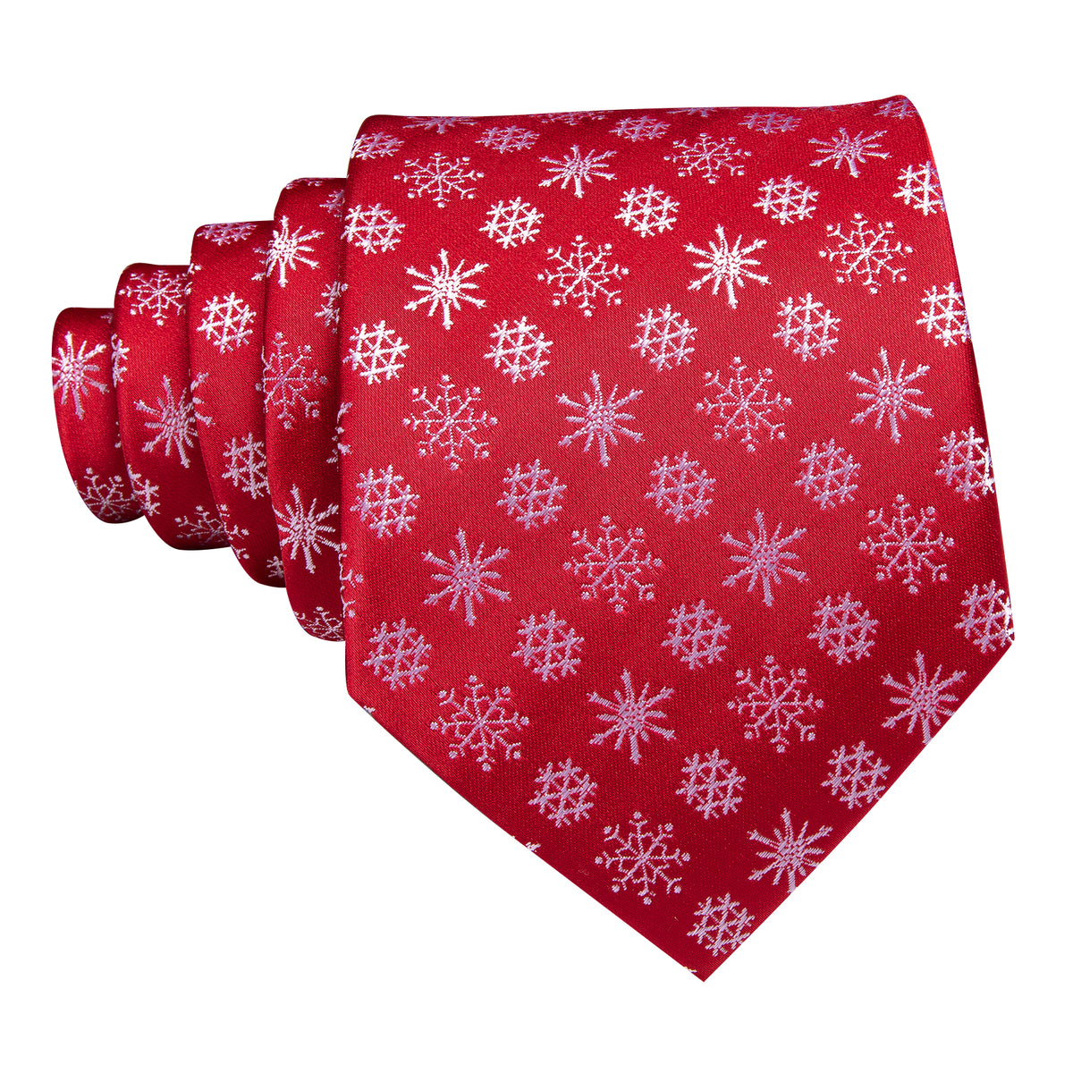 Crimson & White Snowflake Christmas Tie, Pocket Square, and Cufflinks Silk Tie Set - GentCrest - View 4