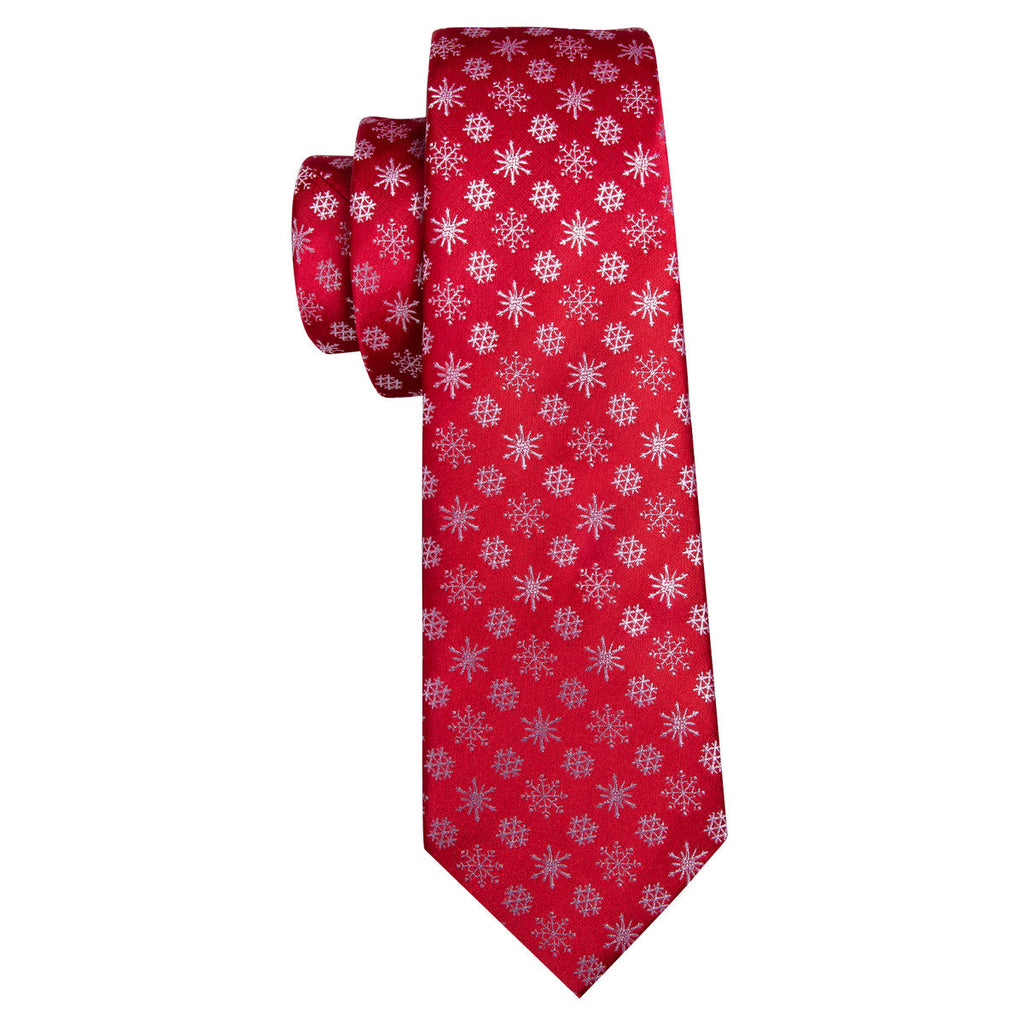 Crimson & White Snowflake Christmas Tie, Pocket Square, and Cufflinks Silk Tie Set - GentCrest - View 3