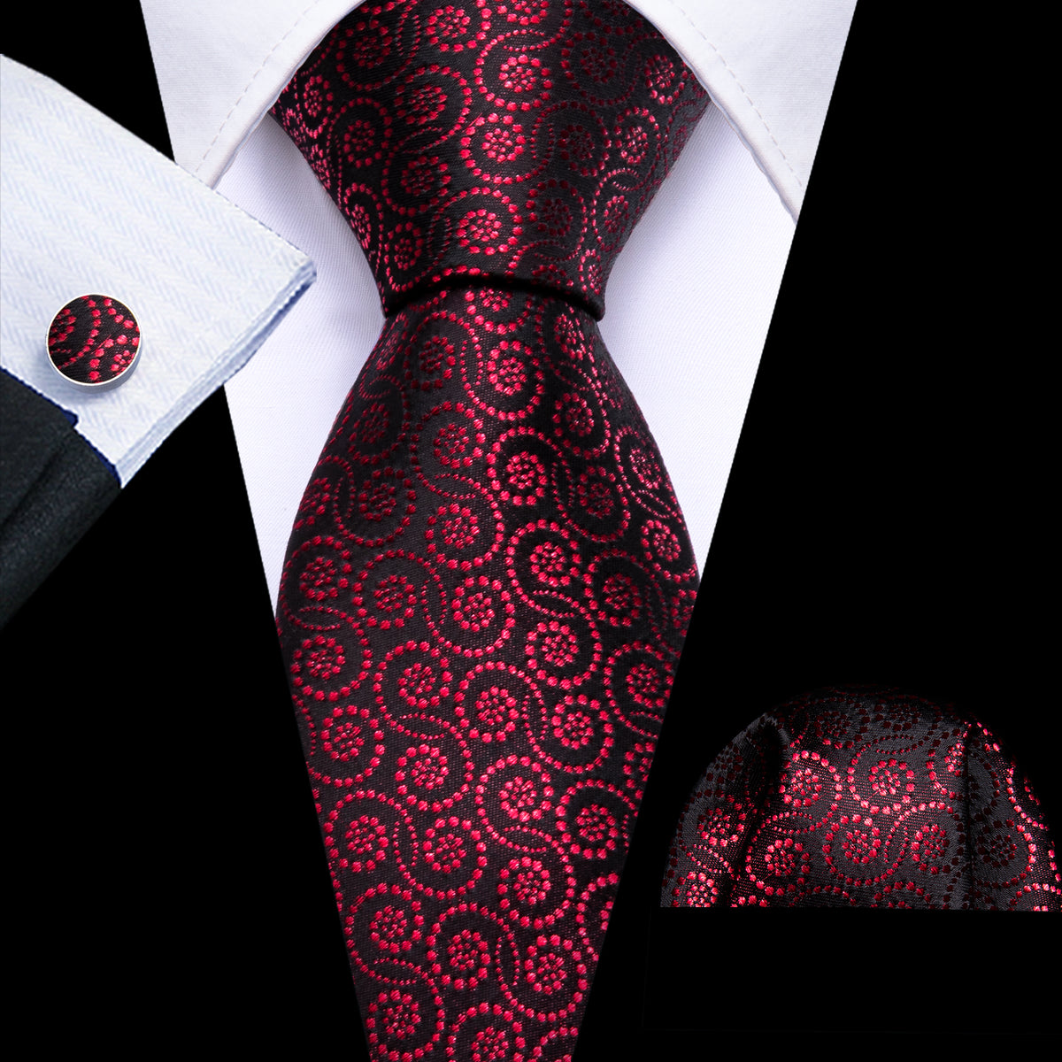 Red Novelty Floral Silk Tie Set - GentCrest