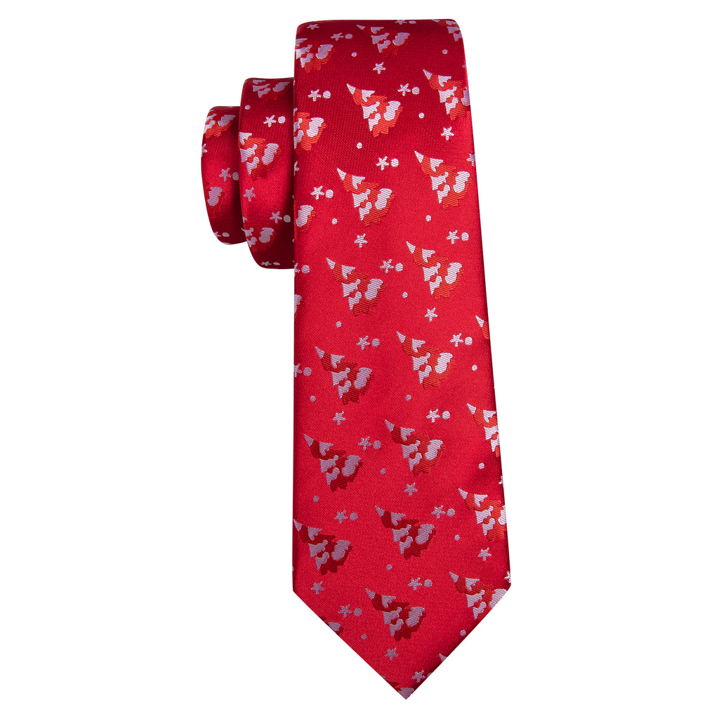 Scarlet Red & White Christmas Tree Tie, Pocket Square, and Cufflinks Silk Tie Set - GentCrest - View 4