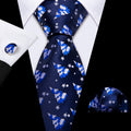 Azure Blue & White Christmas Tree Tie, Pocket Square, and Cufflinks Silk Tie Set - GentCrest