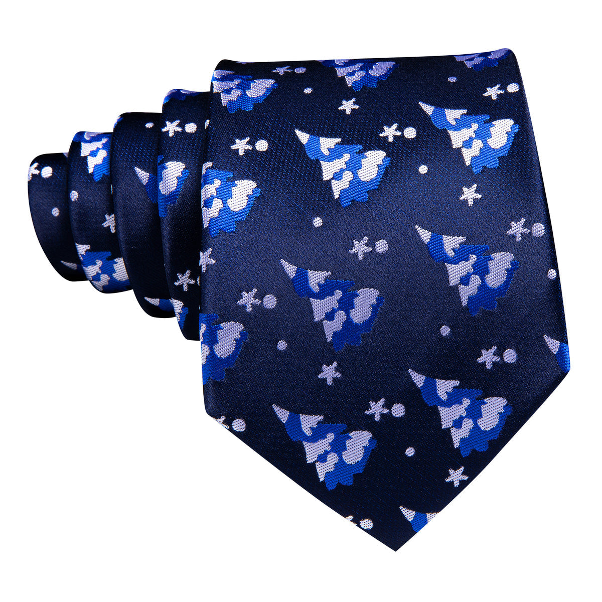Azure Blue & White Christmas Tree Tie, Pocket Square, and Cufflinks Silk Tie Set - GentCrest - View 4