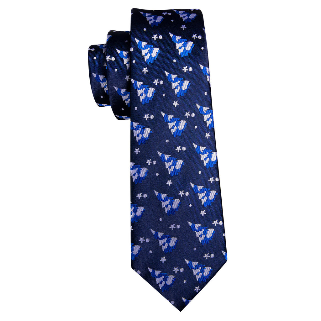 Azure Blue & White Christmas Tree Tie, Pocket Square, and Cufflinks Silk Tie Set - GentCrest - View 3