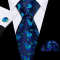 Blue Green Christmas Tree Silk Tie Set - GentCrest