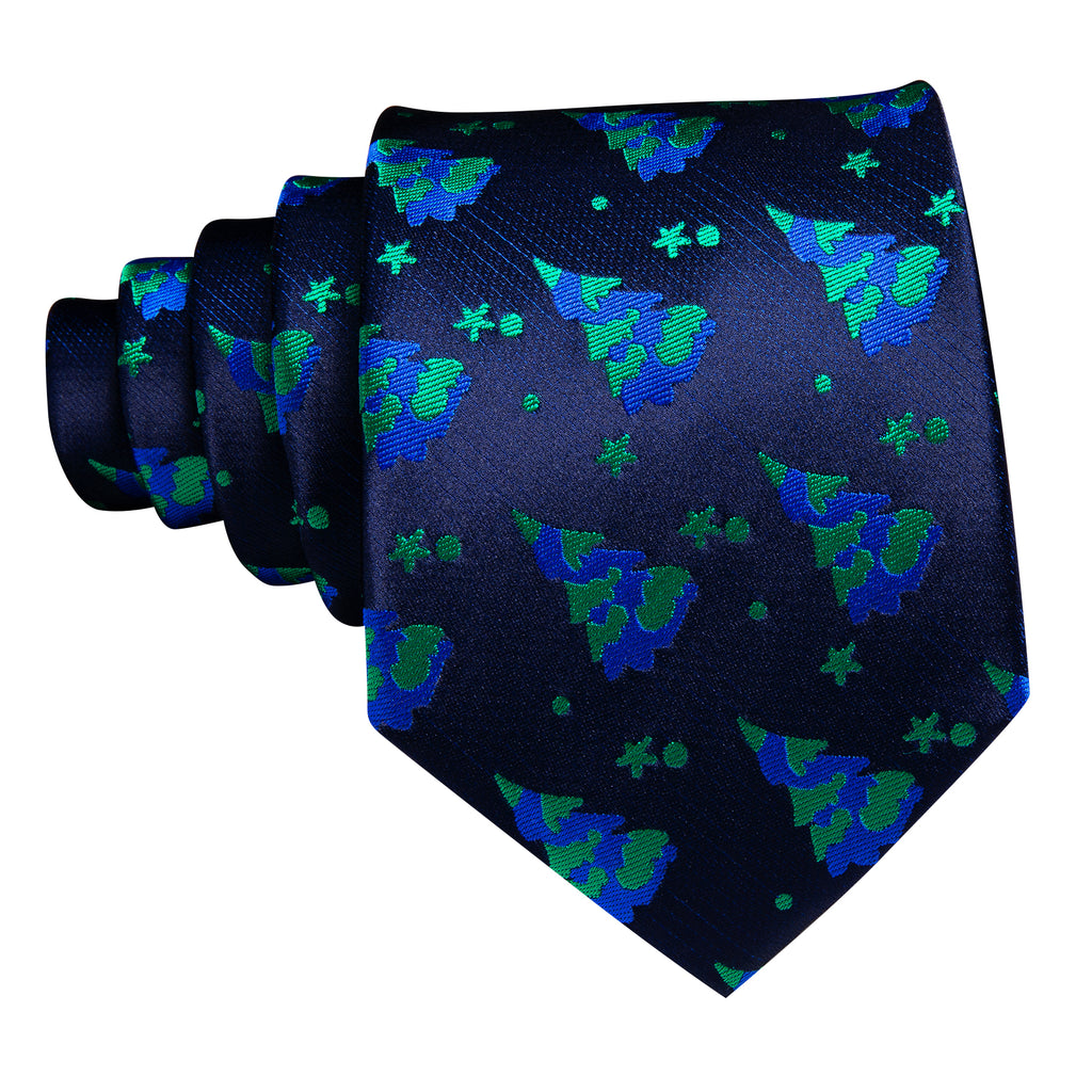 Blue Green Christmas Tree Silk Tie Set - GentCrest - View 4