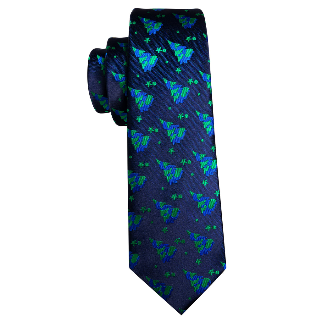 Blue Green Christmas Tree Silk Tie Set - GentCrest - View 5