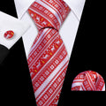 Red Silver Christmas Elk Floral Silk Tie Set - GentCrest